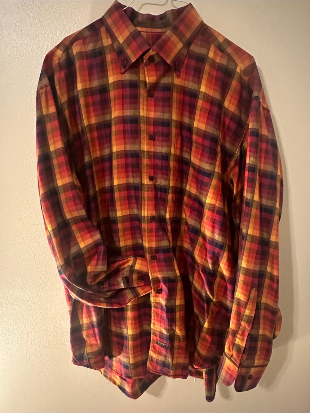 Robert Talbott Red, Yellow & Brown Plaid Button-Down Shirt